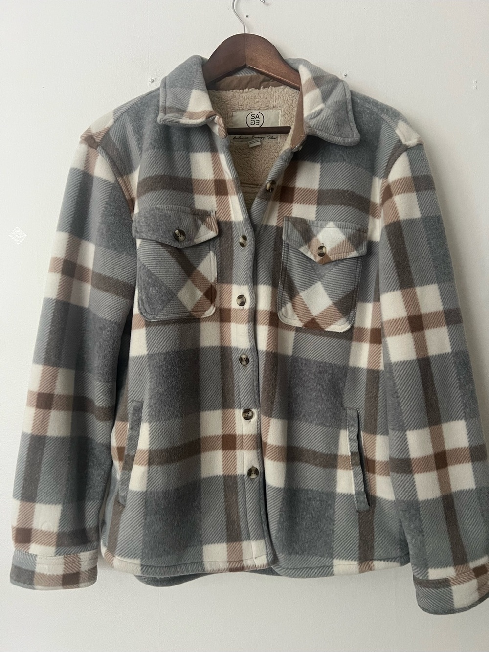 Sage Collective Plaid Sherpa Jacket, women’s M , cozy casual fall outdoors